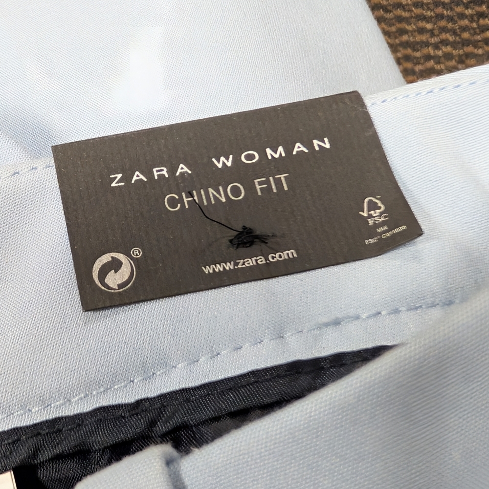 Zara Woman Chino Fit Pants Size 2 Light Blue Tailored Slim Ankle - Picture 12 of 14